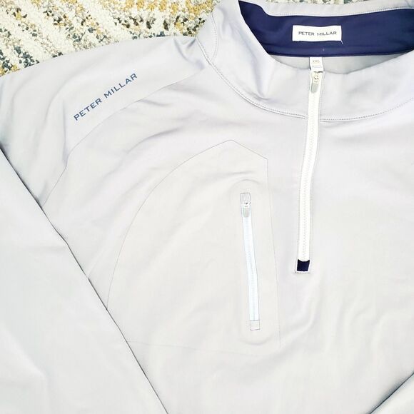 Peter Millar Verge Performance Quarter-Zip Golf Long Sleeve Gale Grey Mens 2XL - Picture 3 of 12